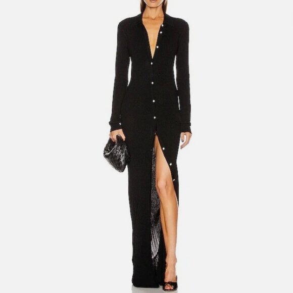 Gauge81 Bern Cardigan Maxi Dress Swarovski Crystal Buttons Black Size Large NWT - Picture 1 of 9